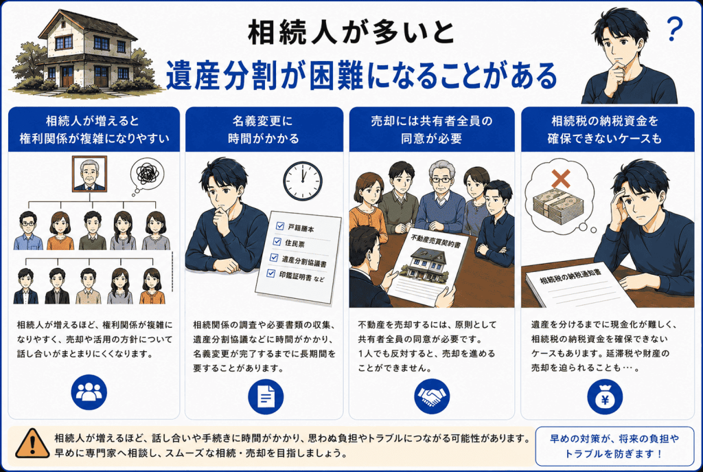 リスク⑤ 相続人が増えるほど話がまとまりにくくなる