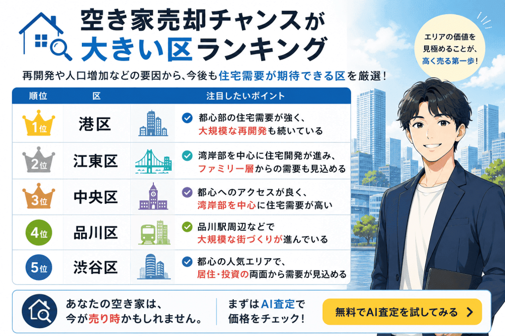 今、空き家売却チャンスが大きい区ランキング