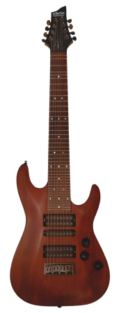 John Platter's<br>8-string Schecter Omen-8<br>converted by Kerry Char<br>fretboard by Jeff Kosmoski