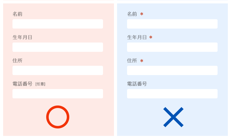 必須項目と任意項目はわかりやすく明示
