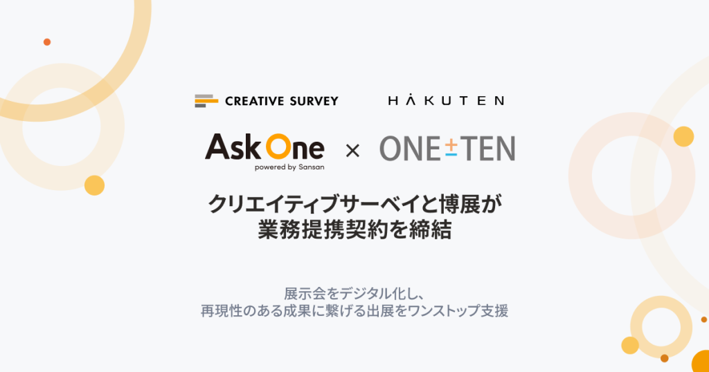「Ask One」を提供するクリエイティブサーベイと「ONE±TEN」を提供する博展が業務提携契約を締結