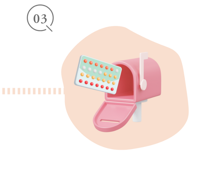 ポストに届いたピルを受け取る様子のイラスト