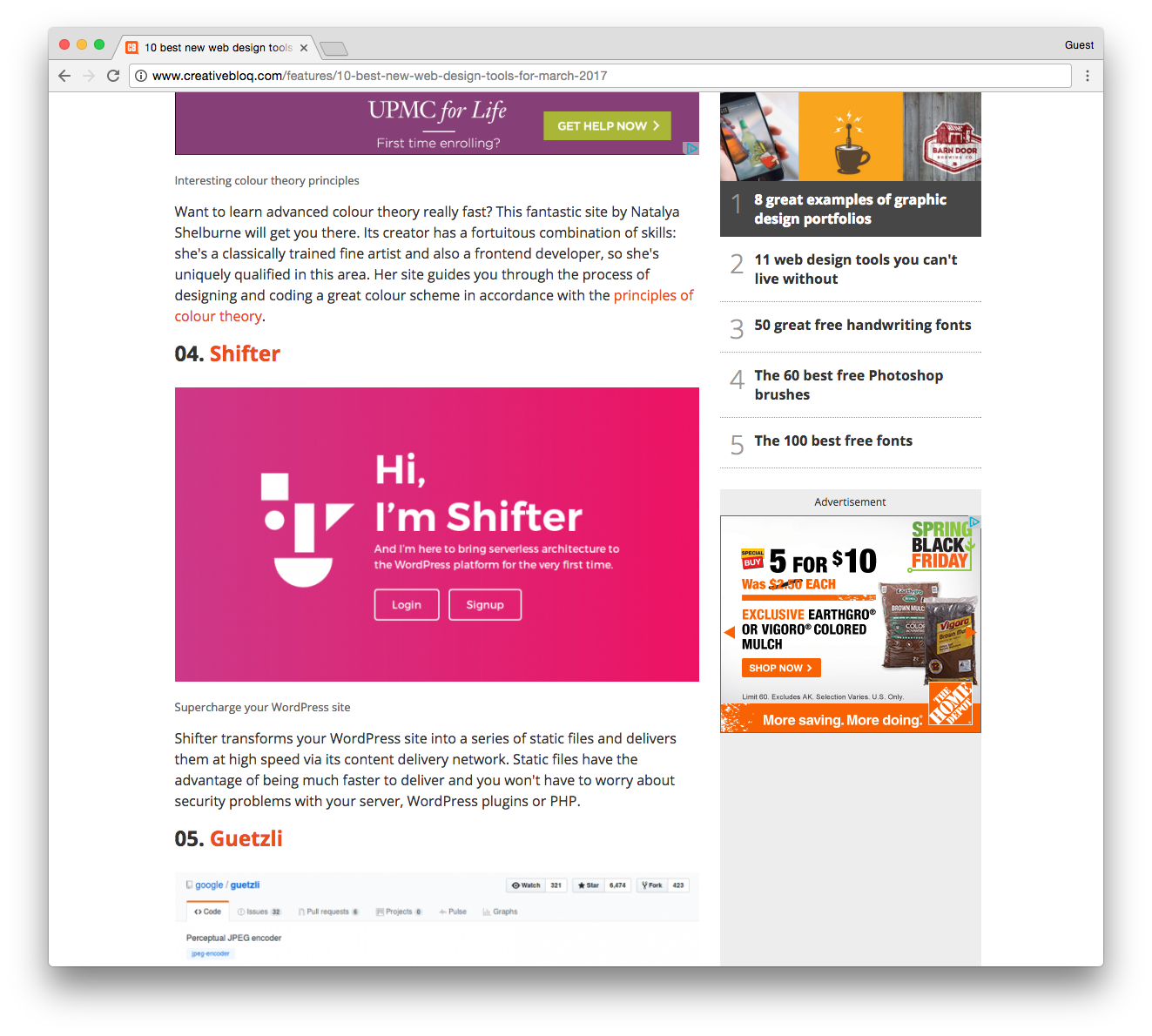 Screenshot of Shifter on Creative Bloq post