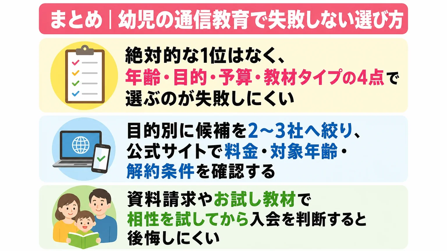 まとめ｜幼児の通信教育で失敗しない選び方