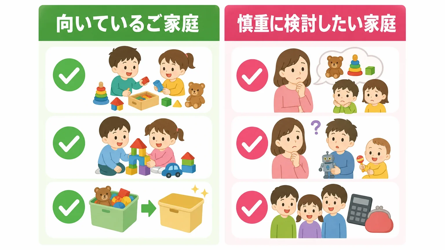 きょうだい利用が向いているご家庭・慎重に検討したい家庭