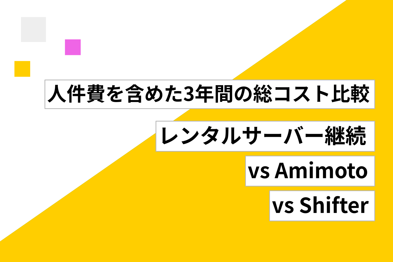 レンタルサーバー継続 vs Amimoto vs Shifter ── 人件費を含めた3年間の総コスト比較
