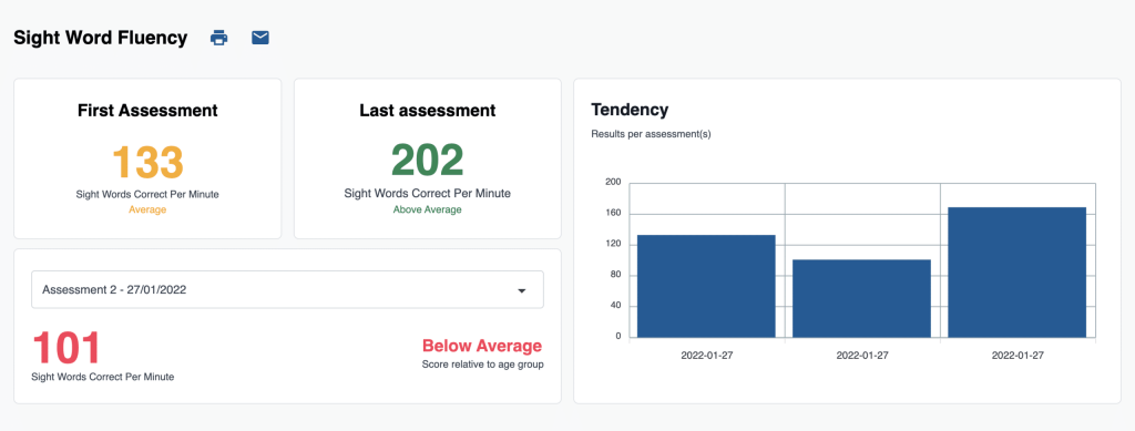 Dyscover sight word reading assessment report